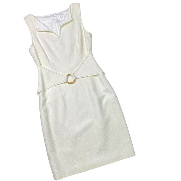 DAVID MEISTER | sz 8 Women's Cream Belted Knee Length Sleeveless Sheath Dress - Picture 1 of 7